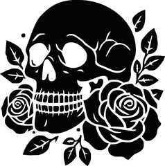 skull head with rose vector icon logo