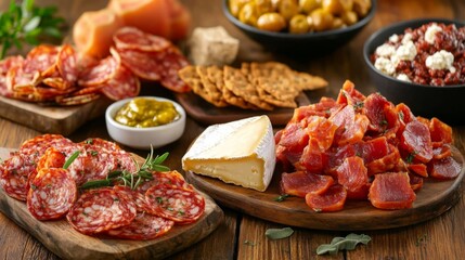 Obraz premium Rustic Tapas Spread with Cheese and Quince