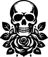 skull head with rose vector icon logo