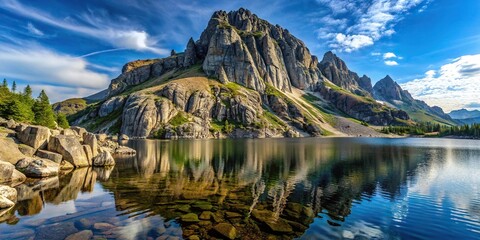 Fototapeta premium Rocky cliff mountain with lake