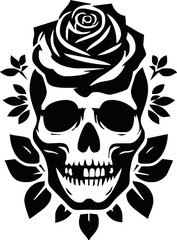 skull head with rose vector icon logo