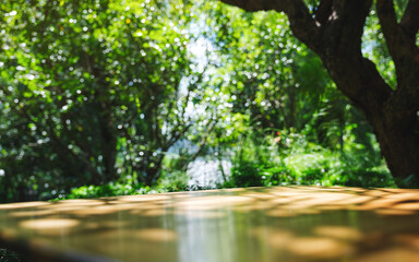 Wooden table in the garden