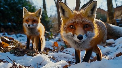 Obraz premium Curious foxes