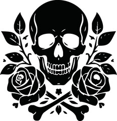 skull head with rose vector icon logo