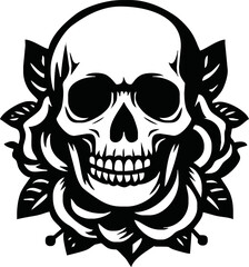 skull head with rose vector icon logo