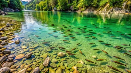 Rocky shore green river shoaling fish