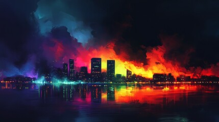 Fototapeta premium Vibrant Skylines with Reflections and Diffused Lighting