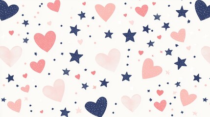 Playful hearts and stars pattern in pastel colors