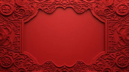 Red Vintage Original Chinese Antiques background with ornamental frame and floral pattern