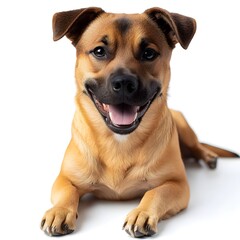 Obraz premium Cheerful and Friendly Dog with Happy Smile Gazing at on White Background