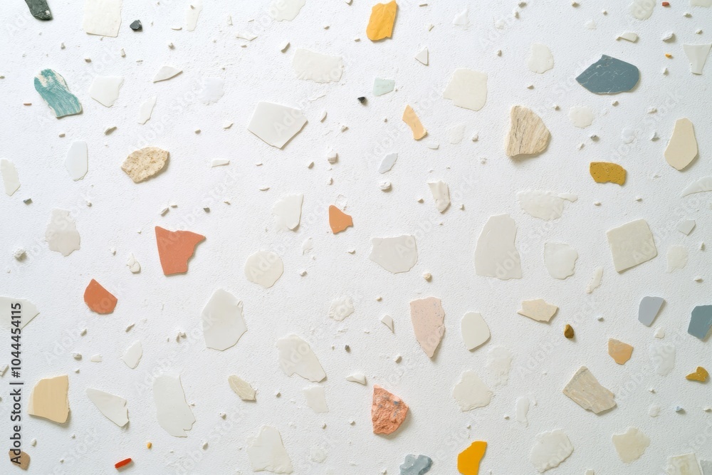 Poster Abstract Terrazzo Pattern with Recycled Materials on White Background