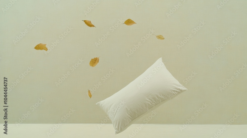 Poster autumn pillow floating with leaves in minimalist scandinavian style