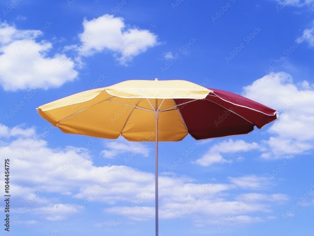 Canvas Prints Minimalist Burgundy and Mustard Umbrella Against Blue Sky with Cloud Shadows