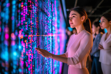 Woman Interacting with Interactive Wall