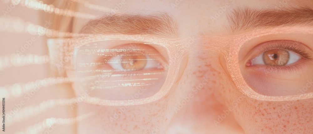 Poster focused young hispanic designer utilizing holographic interface for evening project