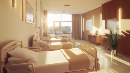 Fototapeta premium Comfortable Hospital Ward with Warm Lighting
