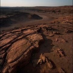 Fototapeta premium Wide panorama of mars - the red planet - landscape with red rocks and a planet is front of us