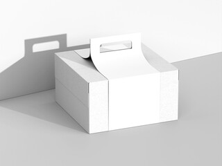 3D Realistic Empty White Cake Box with Handle Mockup Render