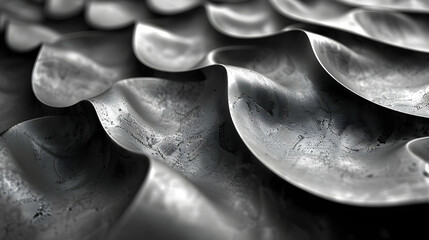 Abstract 3D Silver Background, Metallic Wavy Texture