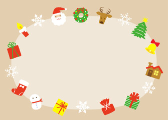 クリスマスのシンプルかわいいフレームイラスト／Simple and cute Christmas frame illustration