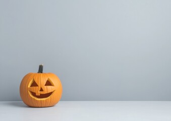 Minimalistic Carved Pumpkin Against Neutral Background New Age Halloween Simplicity