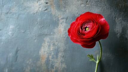 Red Ranunculus Flower on a Gray Background