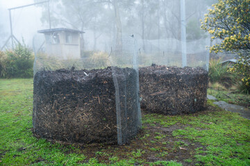 measuring the temperature of a Compost pile, organic thermophilic compost turning in Tasmania...