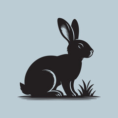 Rabbit black silhouette isolated on a white background. Rabbit illustration design.