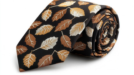 Elegant tie with gold and brown fall leaf designs, perfect for autumn occasions. This stylish accessory adds touch of sophistication to any outfit