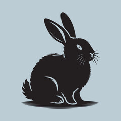 Rabbit black silhouette isolated on a white background. Rabbit illustration design.