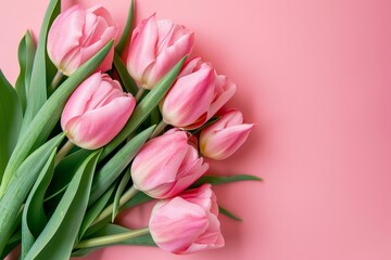 Fototapeta premium Pink Tulips Bouquet on Pink Background
