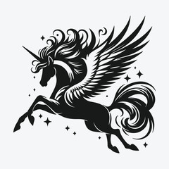 Unicorn-Unicorn silhouette isolated on a white background-Vector illustration.