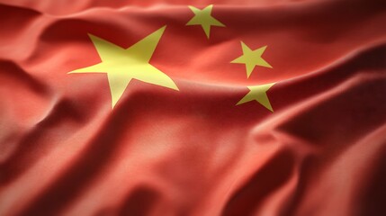 Close-up of the waving flag of China.