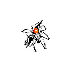 A spider lays eggs behind a torn paper
