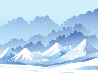 The Snowy Mountain Range Under A Cloudy Blue Sky Winter Landscape Scenery