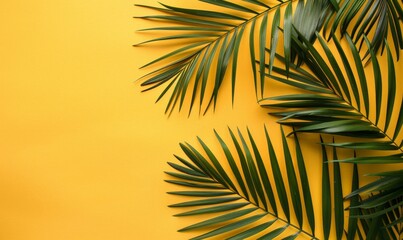 Tropical Palm Leaves on a Yellow Background