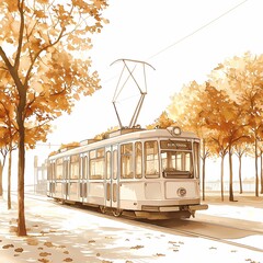 Obraz premium Vintage Watercolor Train Scene in Autumn