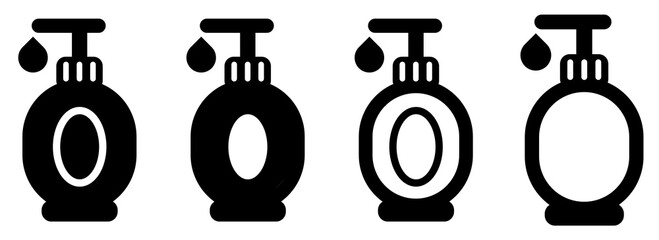 Set of liquid soap bottle icons isolated on transparent background. Hand sanitizer icon. Handwash bottle.