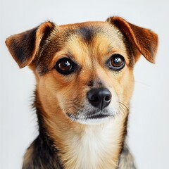 Cute Dog Isolated with Attentive Gaze on White Background