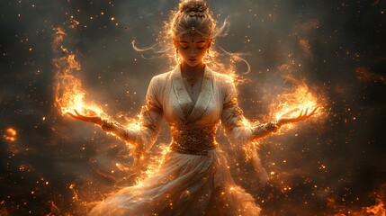 Enchanting Woman Creating Magic with Fire