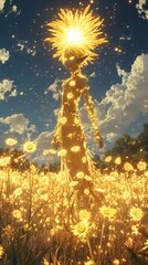 Obraz premium Ethereal Being Amidst a Field of Glowing Flowers