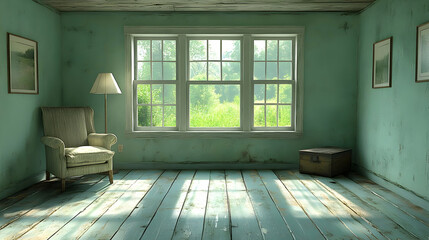Fototapeta premium Vintage Room with Wooden Floor and Window 3D Illustration