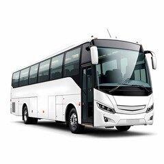 modern white tour bus with large windows on white background