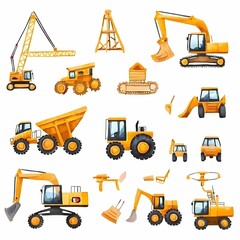 Watercolor Heavy Machinery for Construction Site