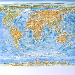 Naklejka premium Colorful Watercolor World Map for Travel Enthusiasts