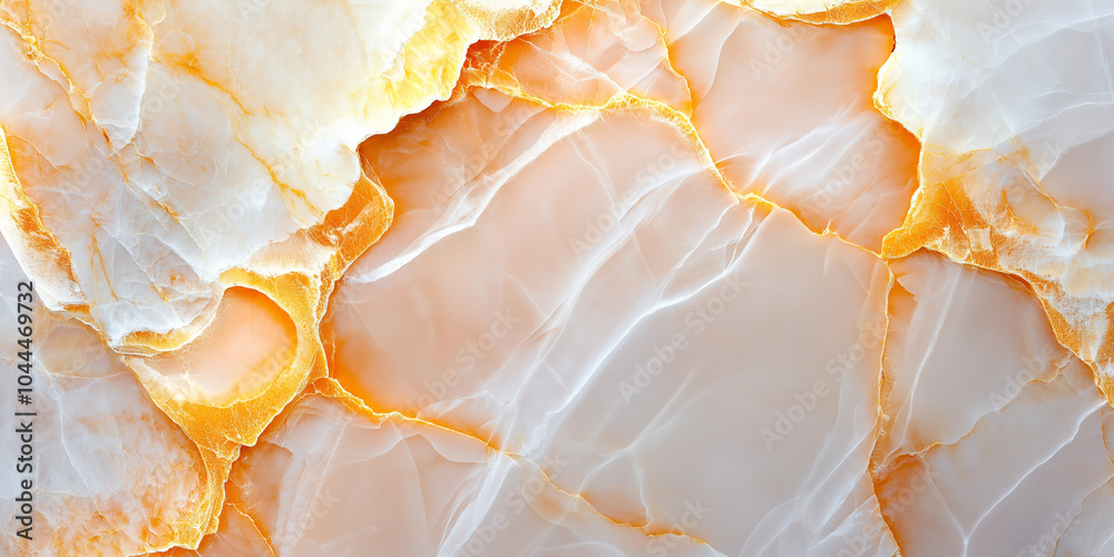 Fototapete Translucent onyx marble surface with intricate patterns and warm orange veins, creating stunning visual effect. Ideal for elegant designs and luxurious interiors