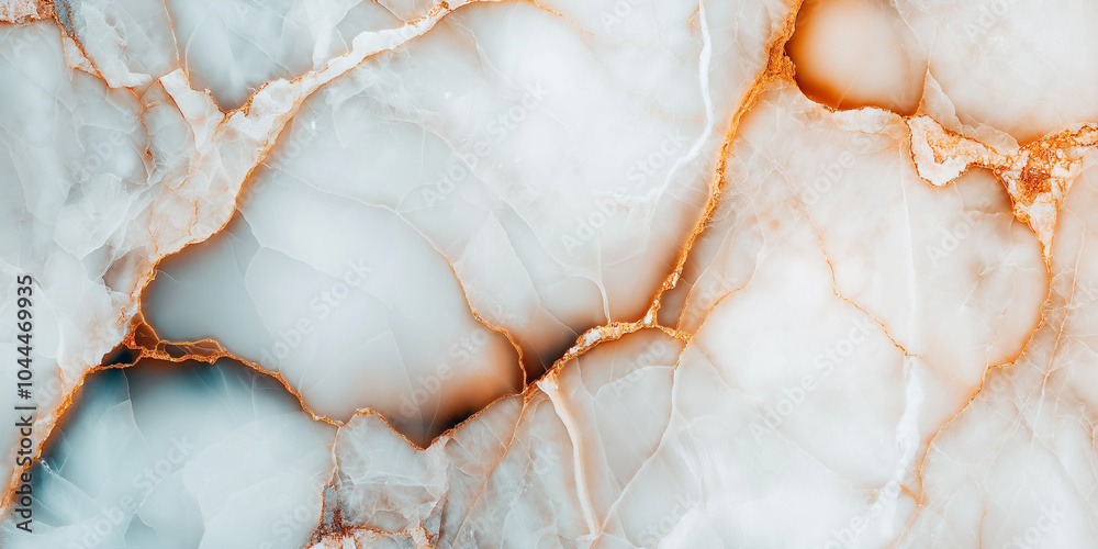 Aufkleber stunning breccia marble surface showcasing intricate patterns and textures in soft hues of blue and white, accented by warm orange veins. This elegant design adds touch of sophistication to any