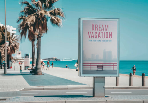 Outdoor Beachside Billboard Mockup With Generative AI