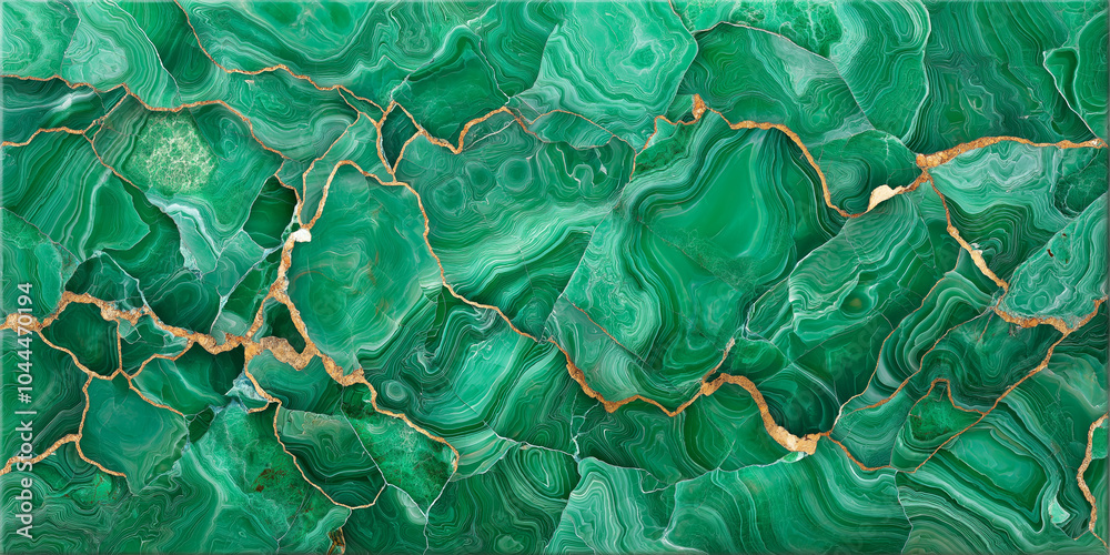Fototapete stunning green malachite surface texture with intricate patterns and golden veins, perfect for addin