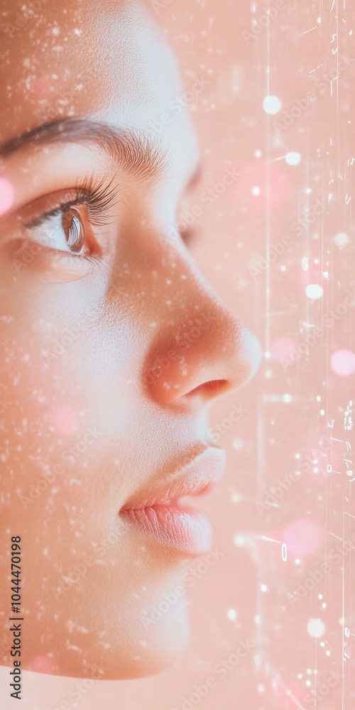 Aufkleber focused indian female programmer with holographic interface, abstract background and textures, home 